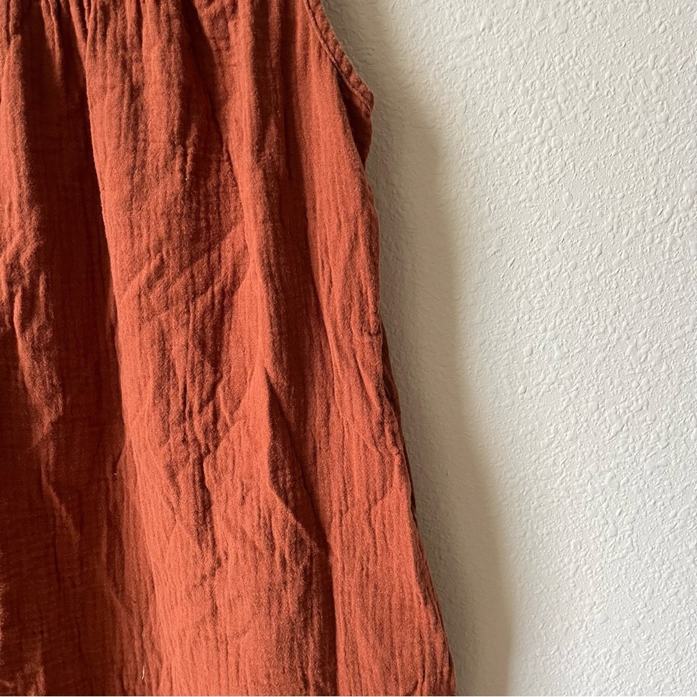 Free People Rust Orange Ruffled Pleated Mini Pocket Sundress - Picture 3 of 4
